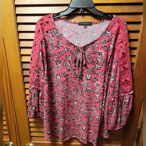 Adrienne Vittadini Pink 3/4 Sleeve Tie Front Blouse 3X Preloved - Picture 1 of 5